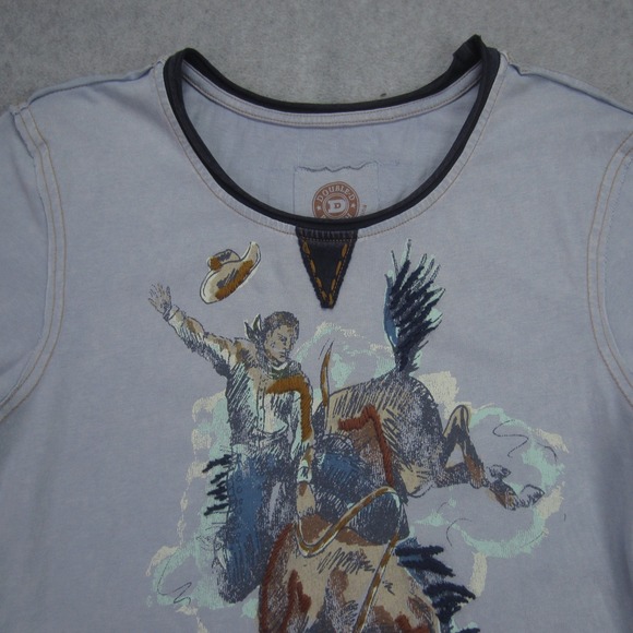 Double D Ranch T Shirt Womens XS Blue End Of Ride Top Cowboy Rodeo Embroidered - Picture 2 of 13